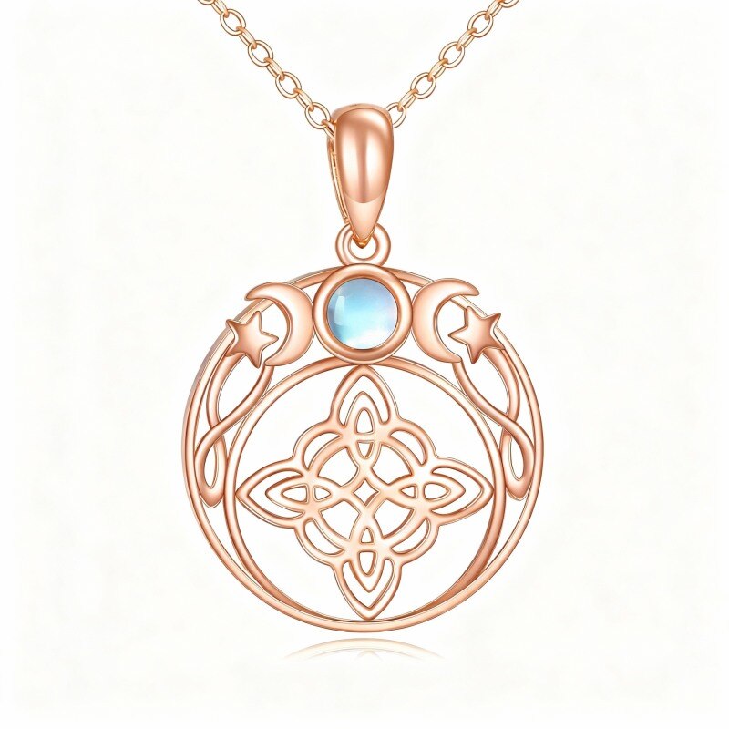 Collar con colgante de bruja de piedra lunar en oro rosa de 14 quilates-1