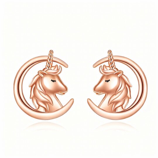 10K Rose Gold Moon & Unicorn Stud Earrings