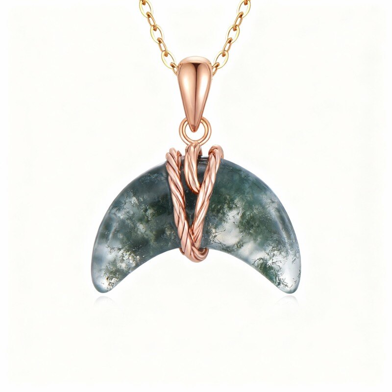 Collier pendentif en or rose 18 carats et agate mousse-1