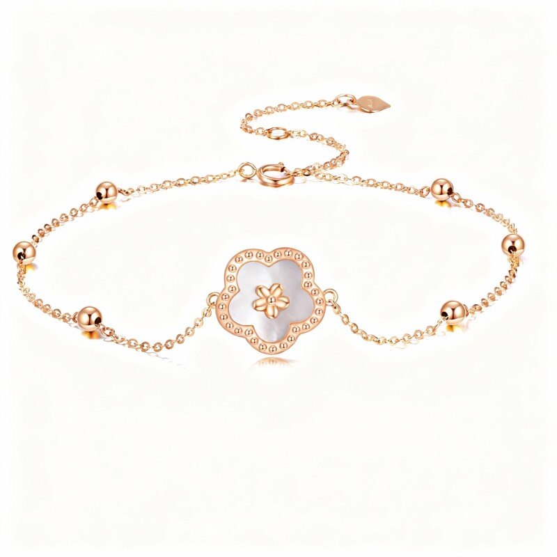 Pulsera de oro rosa de 18 quilates con dije de margarita y cuentas de nácar-1