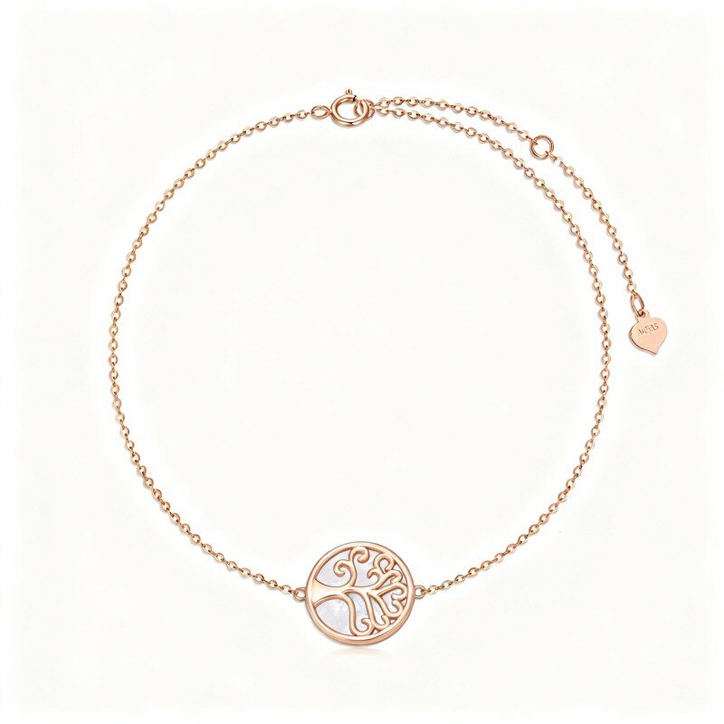 Pulsera con dije del Árbol de la Vida en oro rosa de 10 quilates y nácar-1