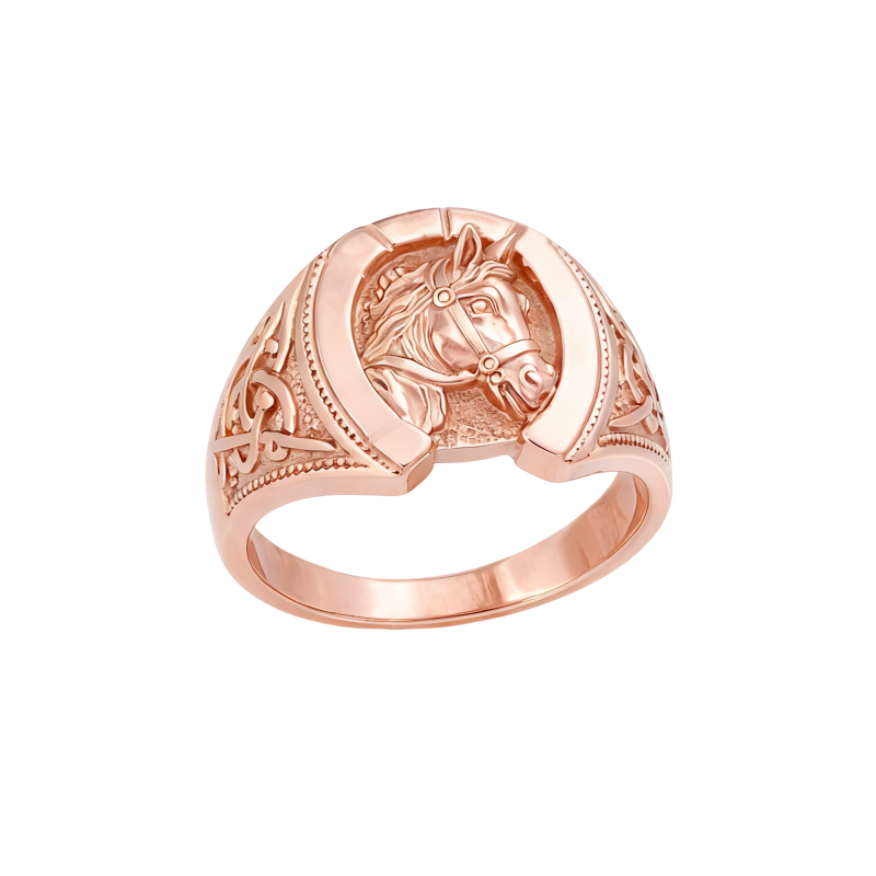Anillo de caballo de oro rosa de 10 quilates sin piedras para hombre-1