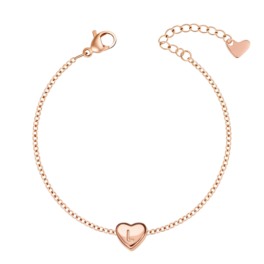 10K Rose Gold No Stone Personalized Initial Letter Charm Bracelet with Initial Letter L