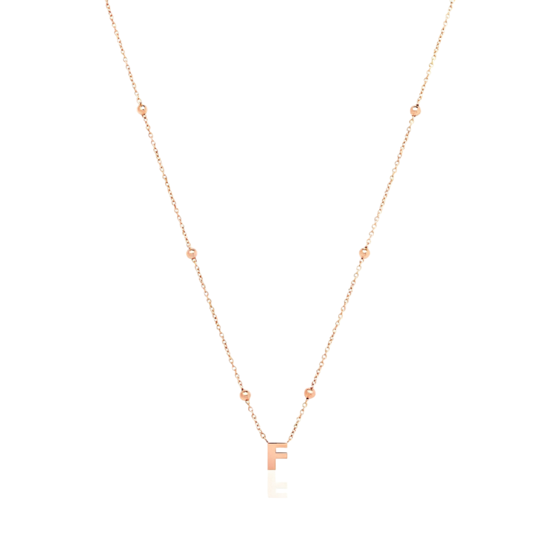 Collar con inicial personalizada de oro rosa de 18 quilates sin piedras, con la letra inicial F.-1