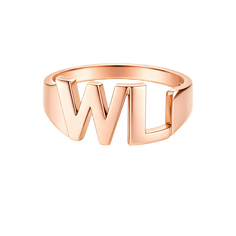 Anillo con inicial personalizada de oro rosa de 18 quilates sin piedra-1