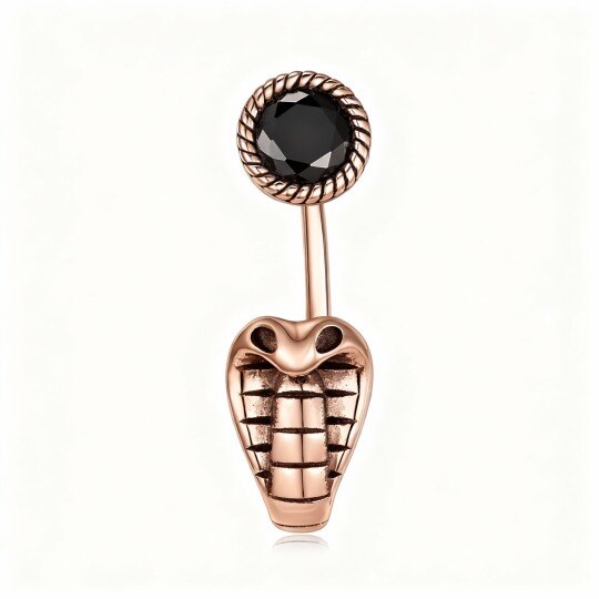 10K Rose Gold Obsidian Snake Belly Button Ring