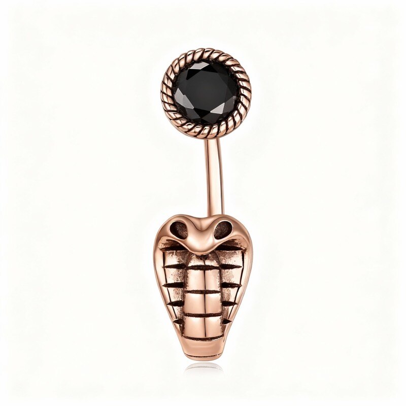 Anneau de nombril serpent en obsidienne et or rose 10 carats-3
