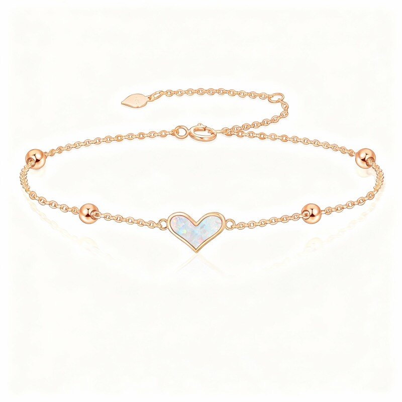 Pulsera de oro rosa de 14 quilates con cuentas de ópalo y dije de corazón-1