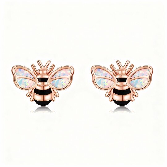 10K Rose Gold Opal Bee Stud Earrings