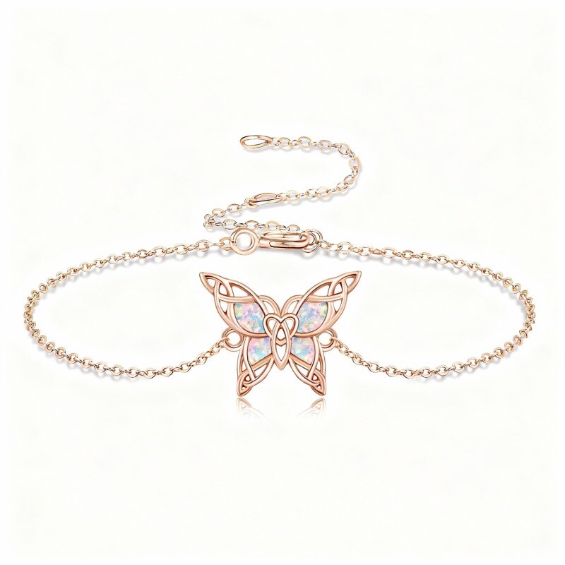 18K Rose Gold Opal Butterfly Charm Bracelet-1