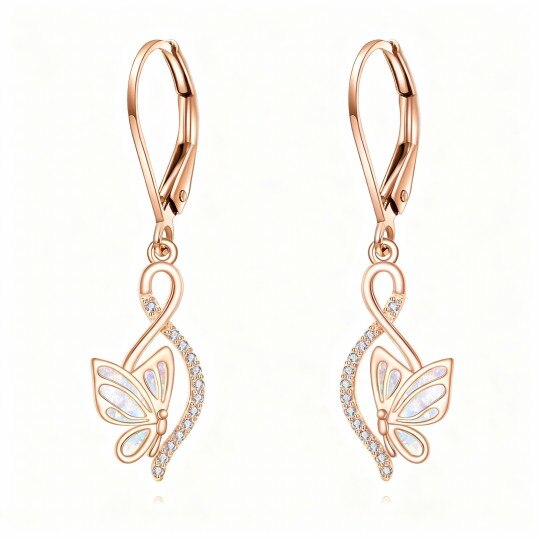 Pendientes colgantes de mariposa de ópalo en oro rosa de 9 quilates