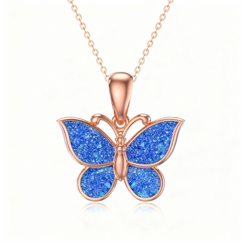 Collier pendentif papillon en or rose 10 carats et opale-1