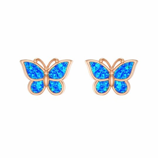 10K Rose Gold Opal Butterfly Stud Earrings