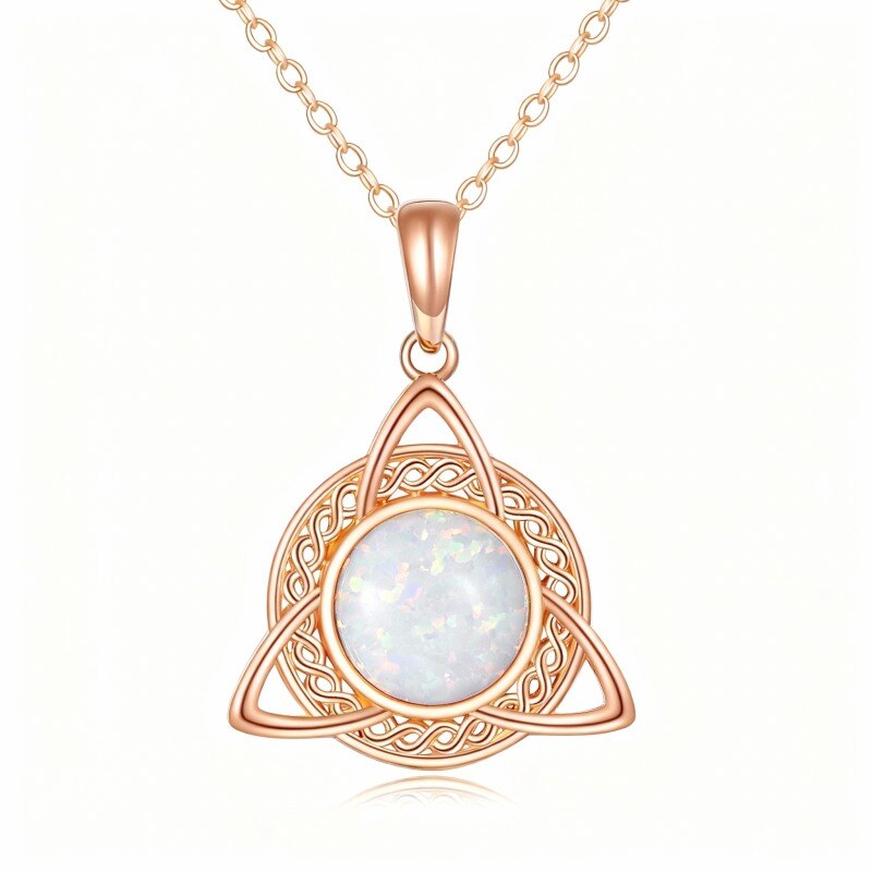 Halskette mit keltischem Knotenanhänger aus 18-karätigem Roségold und Opal-1