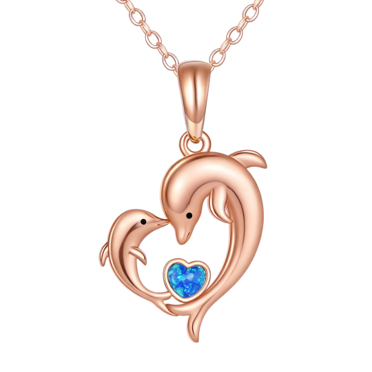 Hangerketting met dolfijn en hartje van 10 karaats roségoud met opaal en hartje
