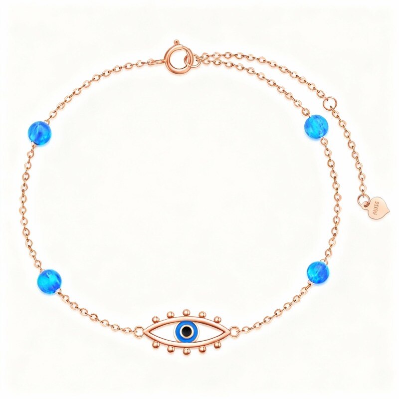 Pulsera con dije de ojo turco de ópalo y oro rosa de 10 quilates-1