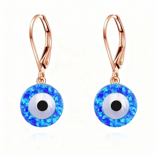 10K Rose Gold Opal Evil Eye Drop Earrings