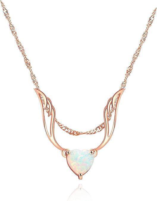 Collar con colgante de ángel guardián de ópalo en oro rosa de 18 quilates-1