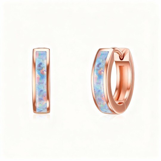 9K Rose Gold Opal Hoop Earrings