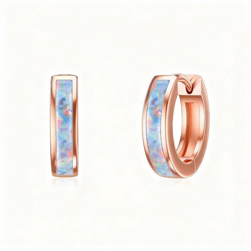 Pendientes de aro de ópalo en oro rosa de 9 quilates-1