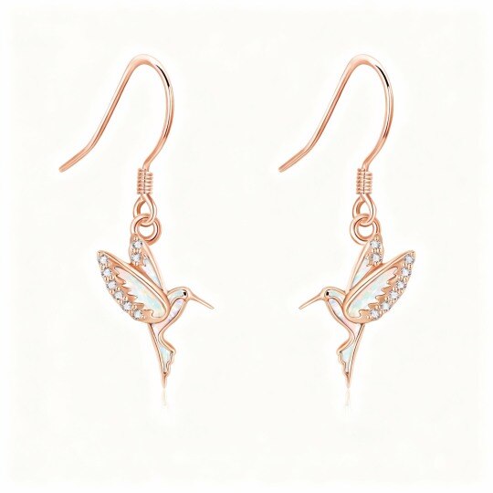 Pendientes colgantes de colibrí con ópalo y oro rosa de 10 quilates