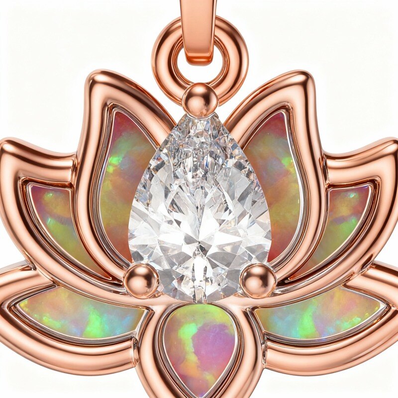 Piercing para el ombligo de oro rosa de 10 quilates con ópalo y forma de loto-4