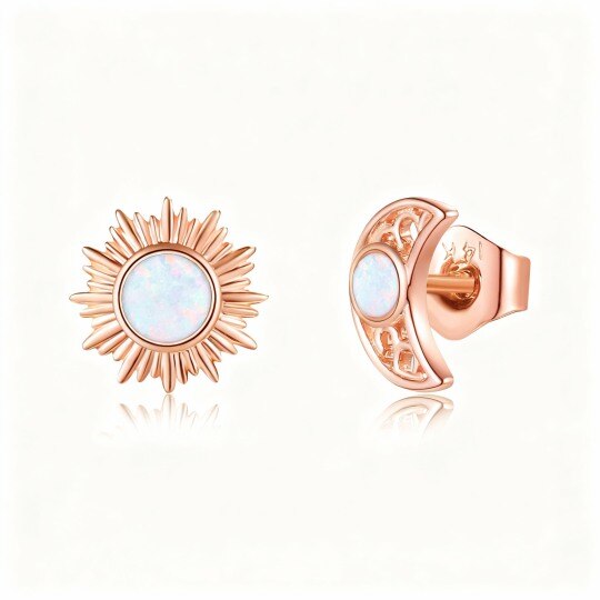 10K Rose Gold Opal Moon & Sun Stud Earrings