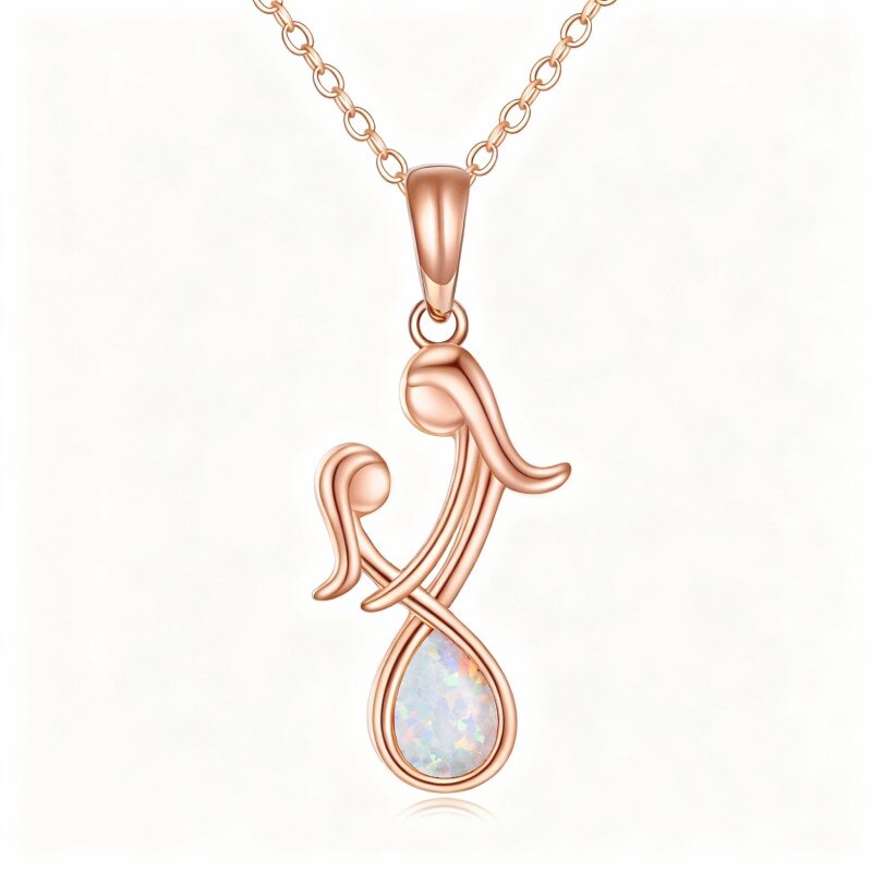 Collier pendentif mère et fille en or rose 10 carats et opale-1