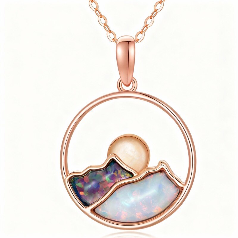 Collar con colgante de montañas de ópalo en oro rosa de 14 quilates-1