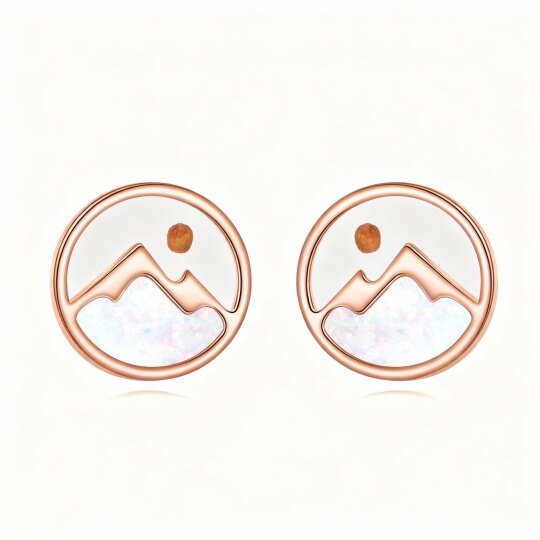 10K Rose Gold Opal Mountains Stud Earrings