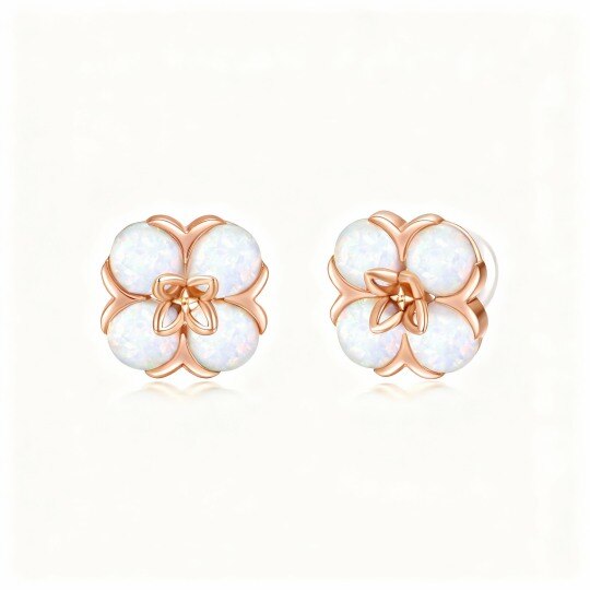 Pendientes de botón de oro rosa de 10 quilates con ópalo y forma de flor de melocotón