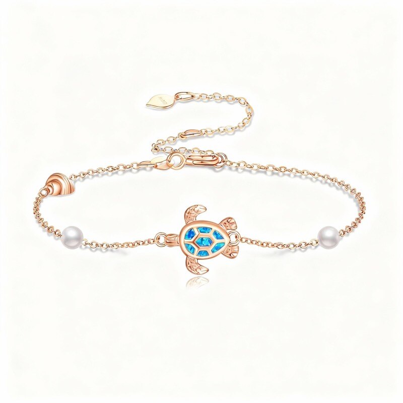 18K Rose Gold Opal & Pearl Tortoise Charm Bracelet-1