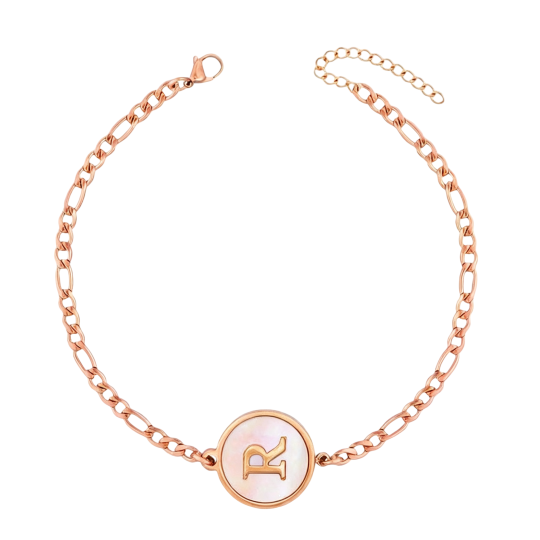 10K Rose Gold Opal Personalized Initial Letter Charm Bracelet
