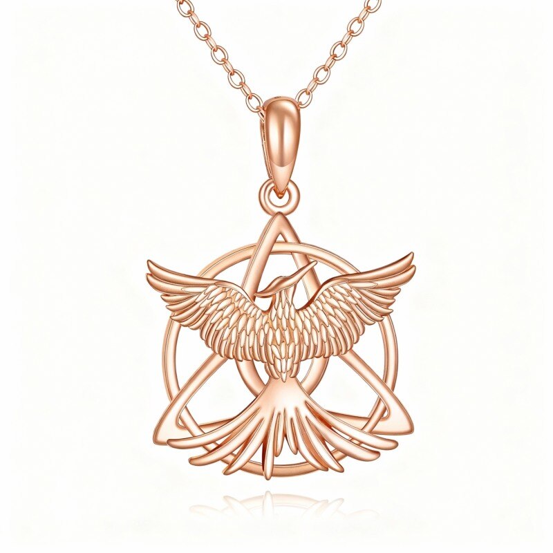 Collier pendentif en or rose 18 carats avec opale, phénix et nœud celtique-1