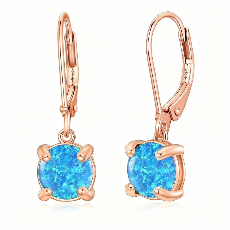 14K Rose Gold Opal Round Lever-back Earrings-1