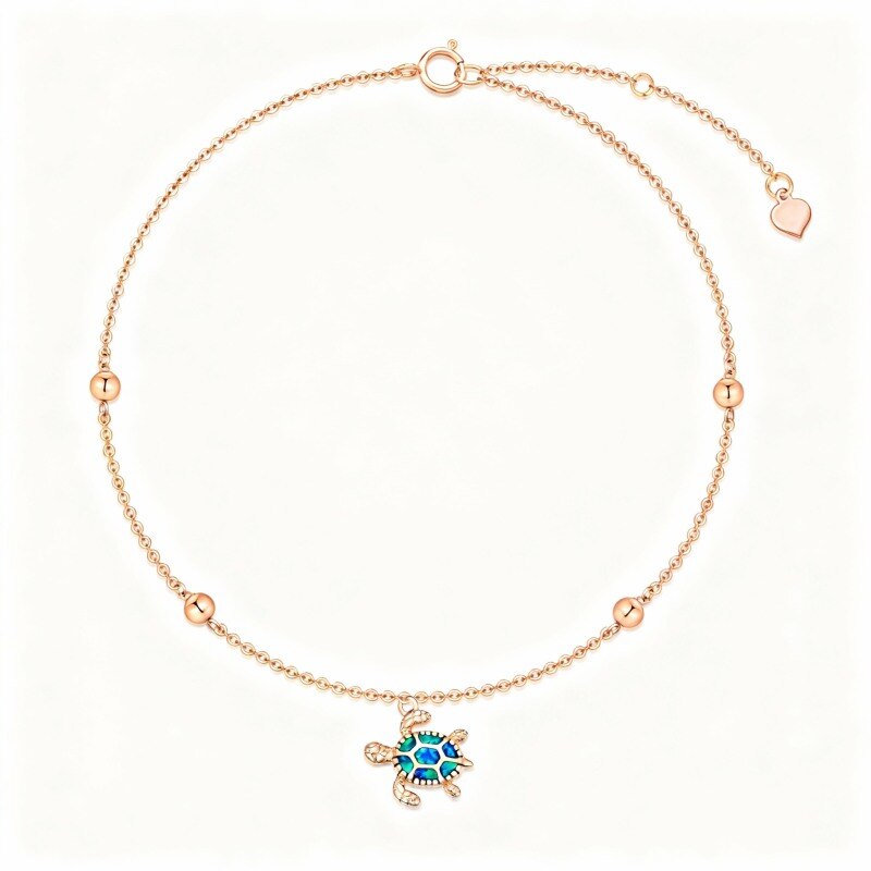 Pulsera con dije de tortuga marina de ópalo en oro rosa de 10 quilates-1