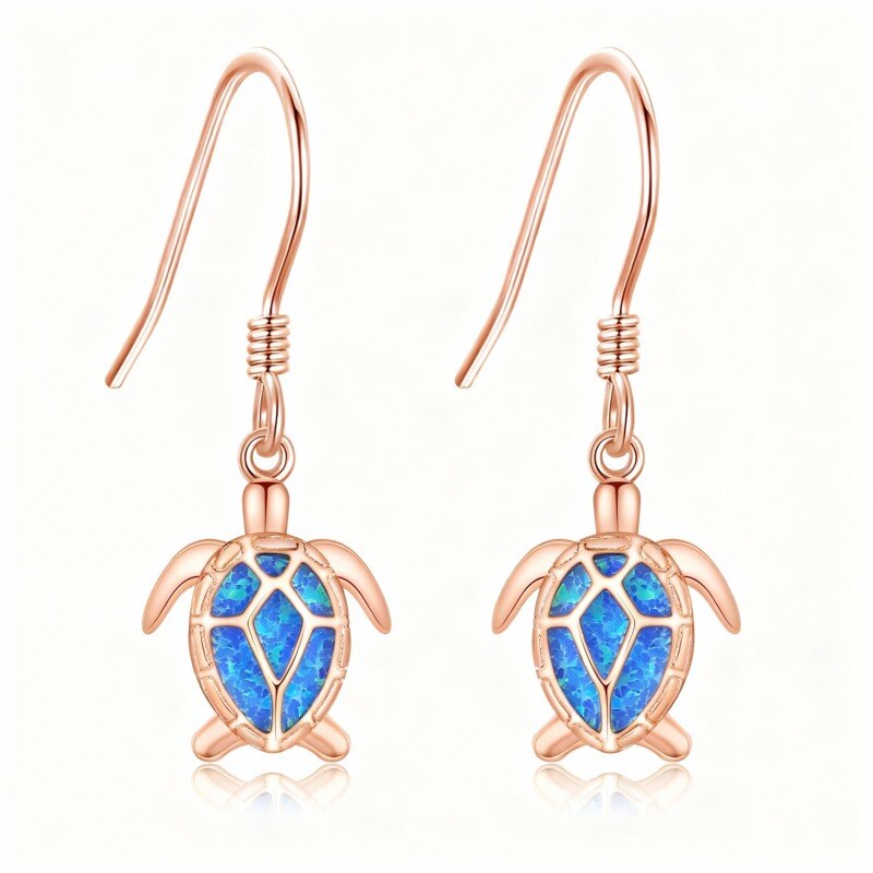 Boucles d'oreilles pendantes en or rose 10 carats et opale en forme de tortue marine-1