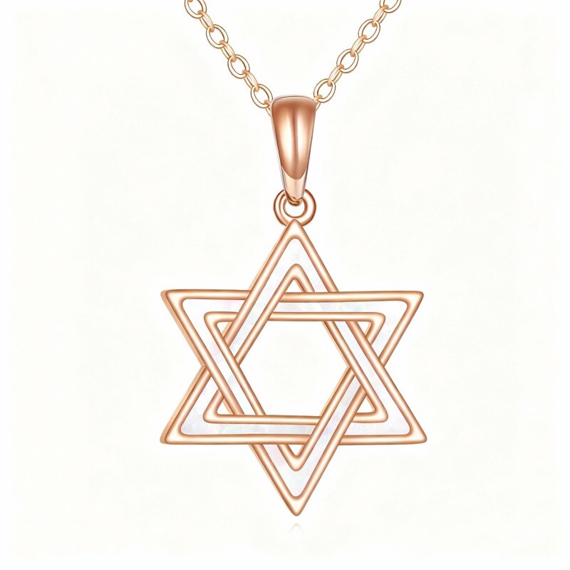 Collar con colgante de estrella de David de ópalo en oro rosa de 18 quilates-1