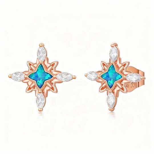 10K Rose Gold Opal Star Stud Earrings