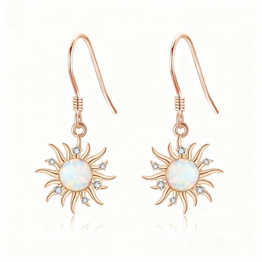 Pendientes colgantes de ópalo con forma de sol en oro rosa de 10 quilates
