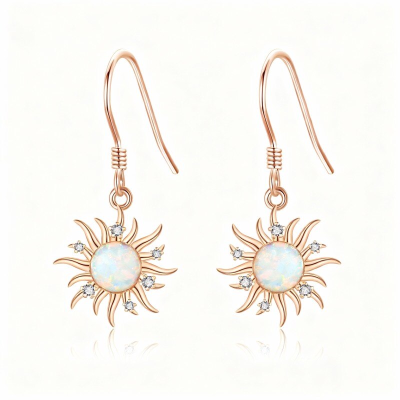 Pendientes colgantes de sol de ópalo en oro rosa de 14 quilates-1