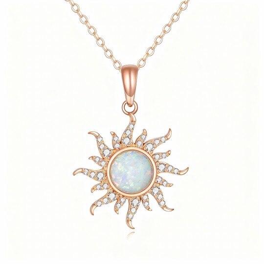 10K Rose Gold Opal Sun Pendant Necklace