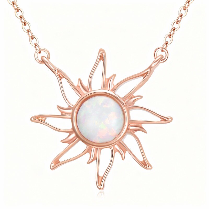 14K Rose Gold Opal Sun Pendant Necklace-1