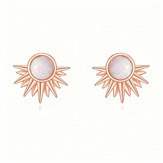 10K Rose Gold Opal Sun Stud Earrings