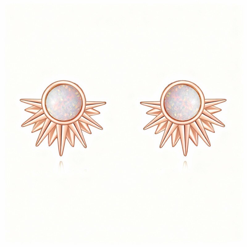 14-karätige Roségold-Ohrstecker mit Opal-Sonne-1