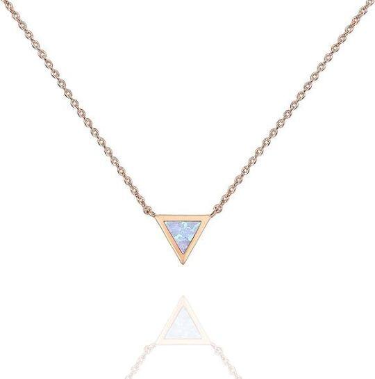 Collier délicat avec pendentif triangle en argent sterling plaqué or rose et opale