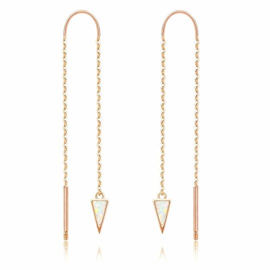 10K Rose Gold Opal Triangle Drop Earrings