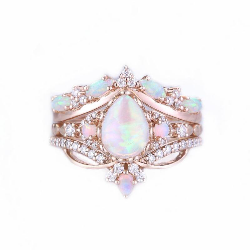 Ensemble de mariée en or rose 10 carats et opale taille poire-3