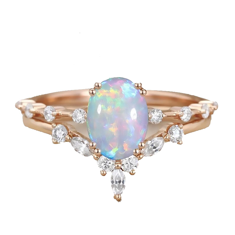 Ring aus 14-karätigem Roségold mit Opal und Moissanit-1