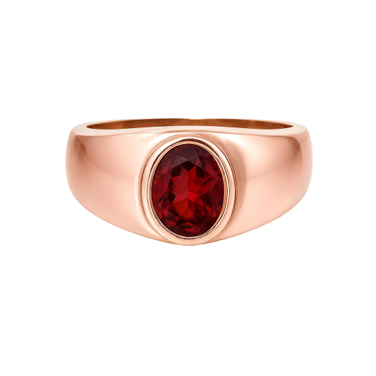 Anillo de sello para hombre de oro rosa de 10 quilates con piedra natal de talla ovalada.